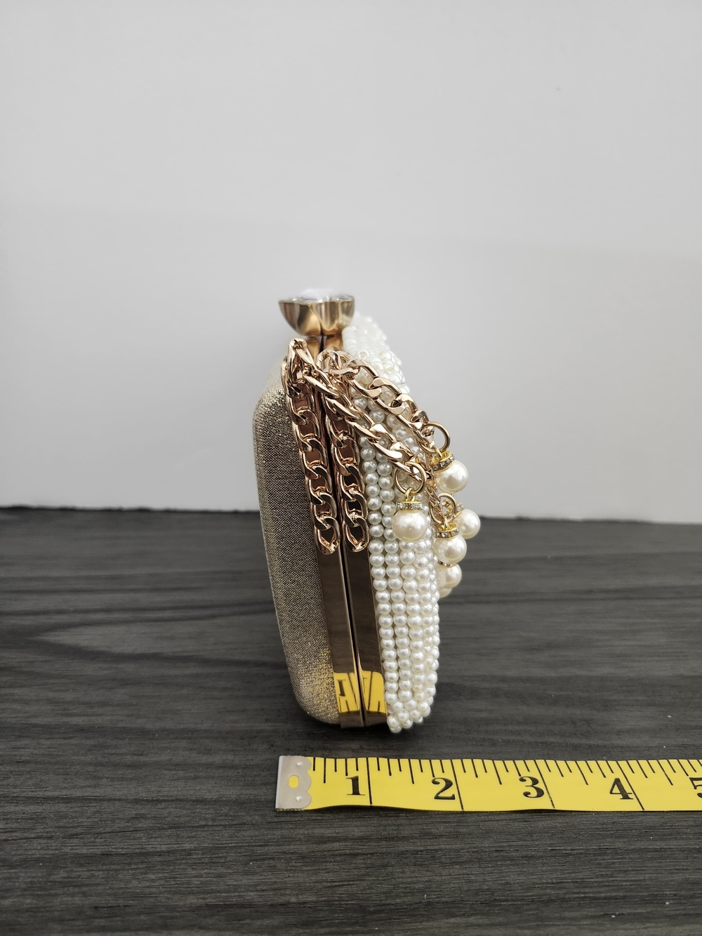 Pearl-Embellished Ivory Floral Evening Clutch with Chain - Picture 8 of 8